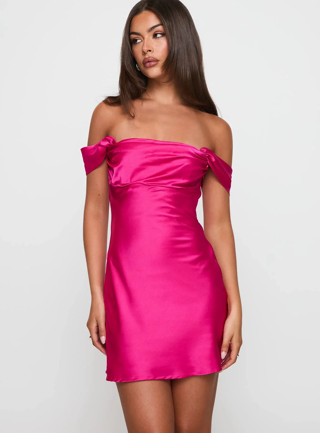 Zabbarra Off The Shoulder Mini Dress Hot Pink
