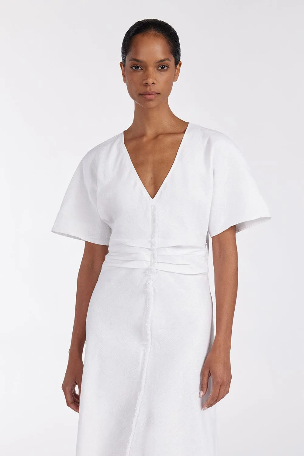 ZAHARA WHITE FRINGING MIDI DRESS